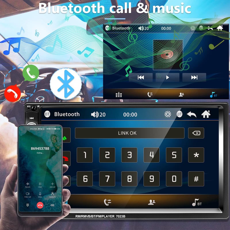 Podofo Double Din Car Stereo Radio 7 Inch Touch Screen Bluetooth Handsfree Mirror Link USB SD FM Audio Receiver with Backup Camera Wireless Steering Wheel Control - Image 4